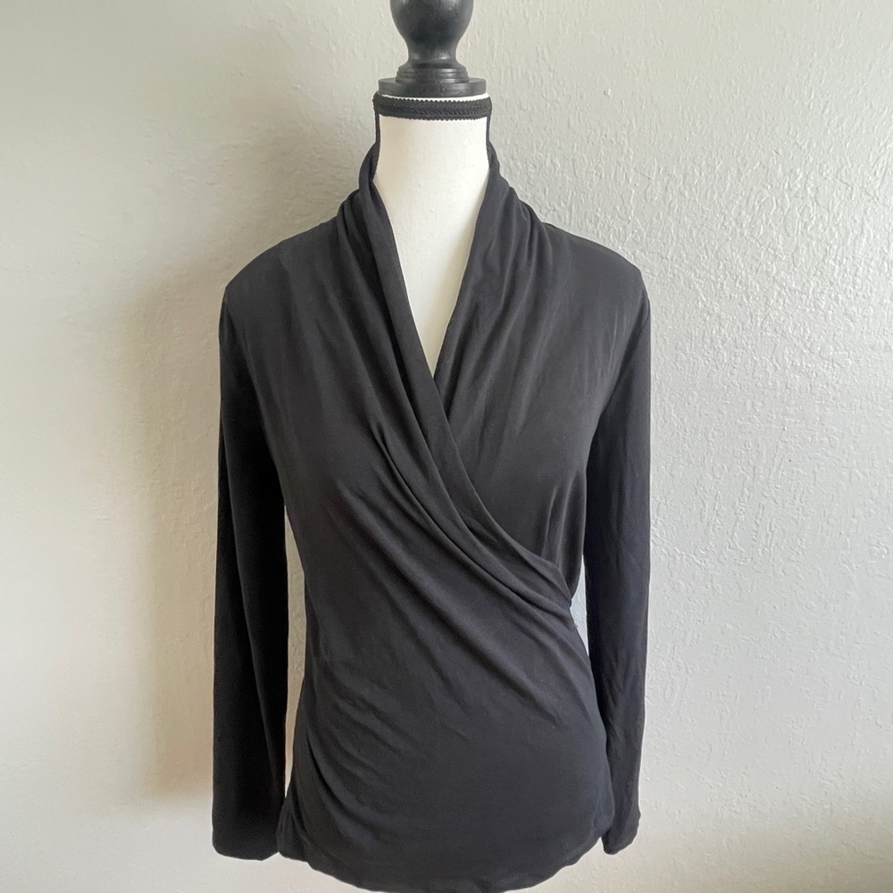 Lauren Ralph Lauren Minimalist Black Draped Long Sleeve Top Size M NWT